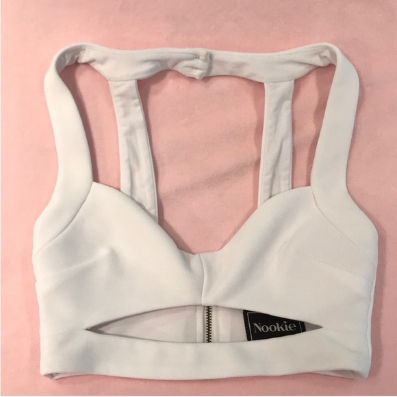 NEW NOOKIE WHITE STRAPPY CUT OUT CROP TOP BRALETTE BRA TOP SUPER SEXY rare - Picture 5 of 5